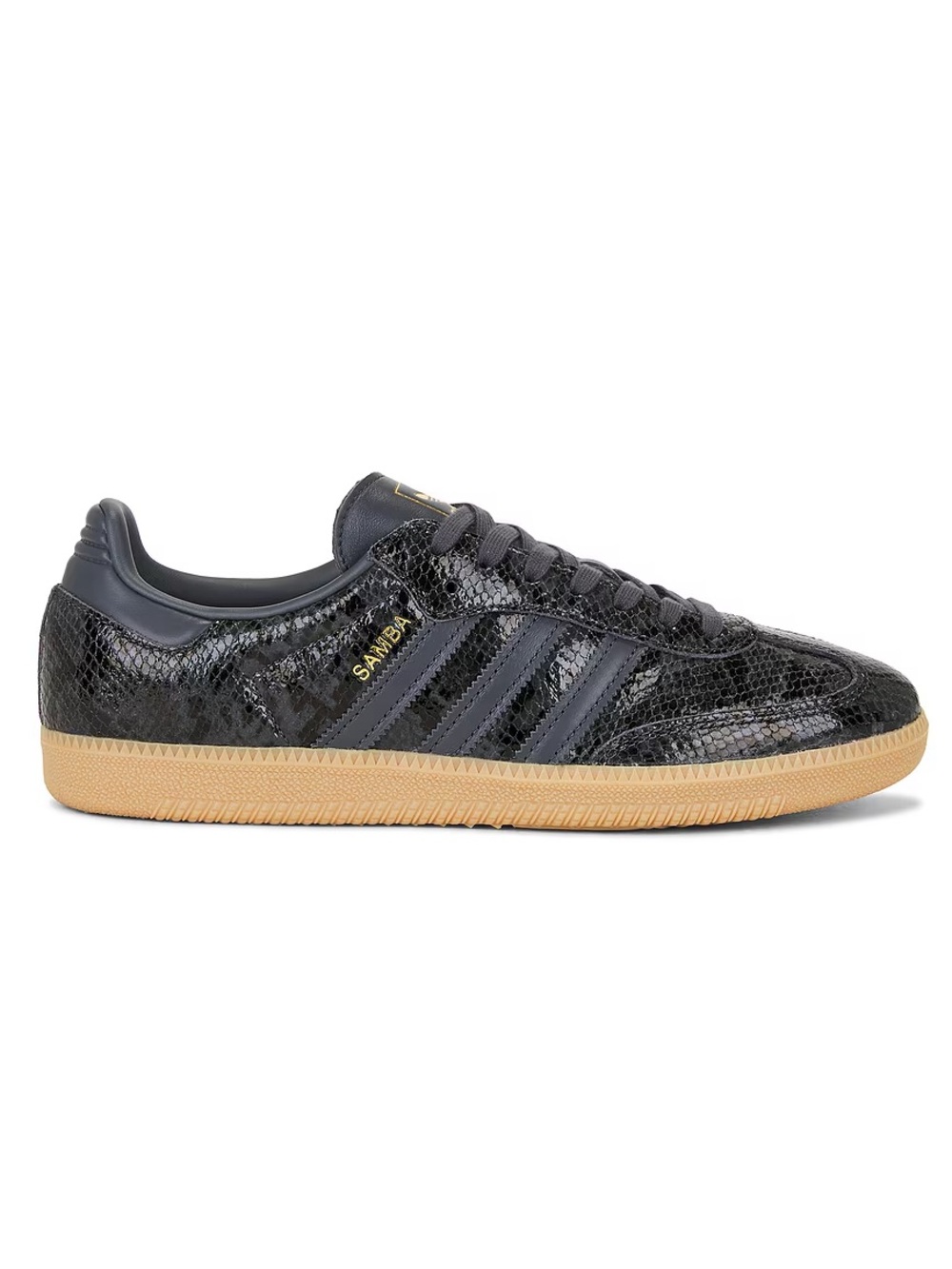Adidas Samba Leather Low-Top Sneakers in Black Gray Faux Snakeskin with Gum Sole